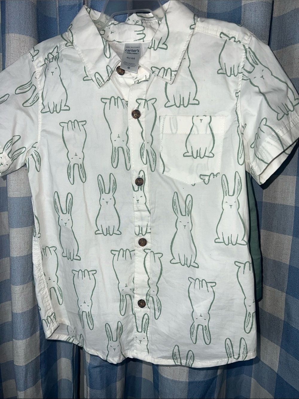 Carter's White Short-Sleeve Shirt with Mint Bunny Print